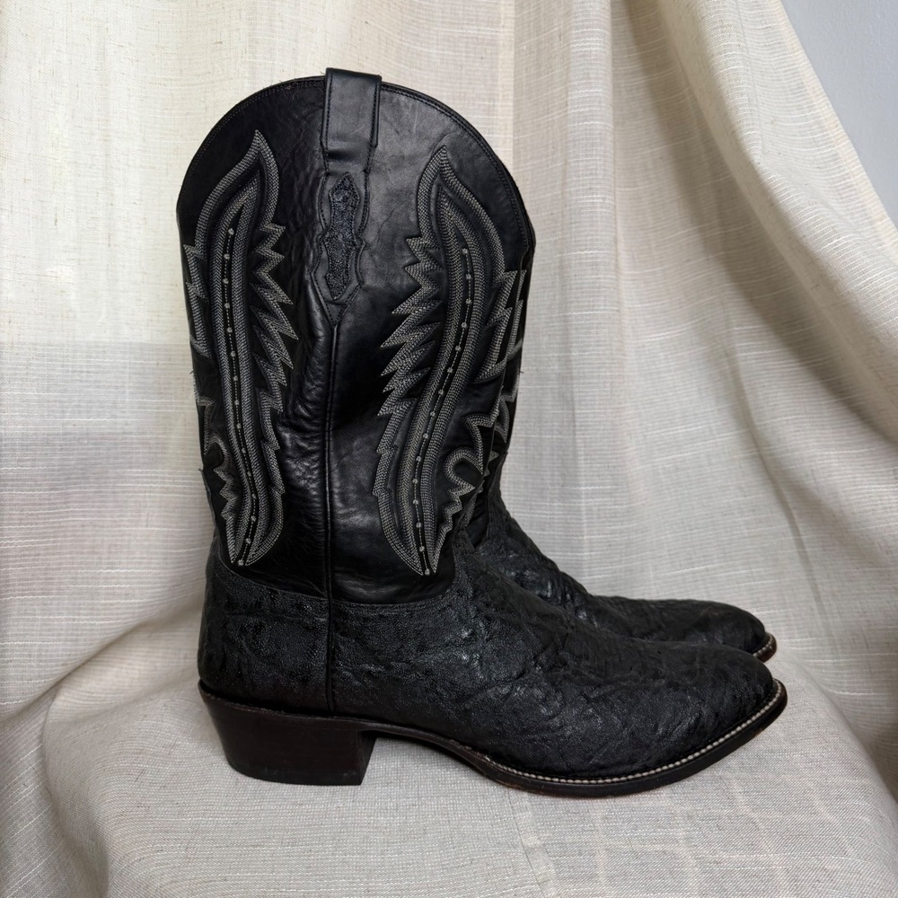 Lucchese Elephant Print Black Leather Western Cowboy Boots Men's 14 D T3030R4